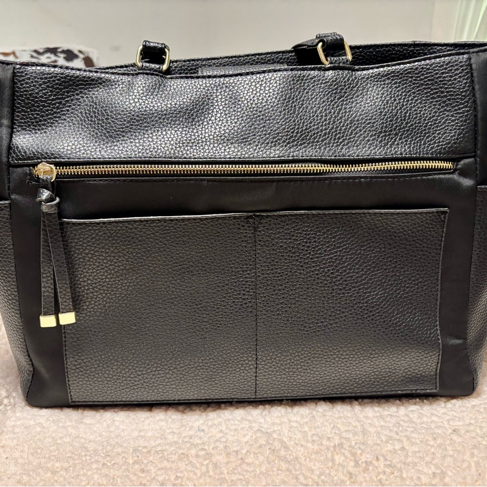 Elegant Black Leather Laptop Tote